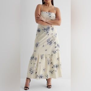 Express Floral Square Neck Tiered Poplin Maxi Dress